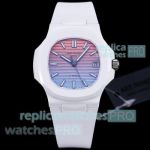 Swiss Replica AET Patek Philippe Nautilus Bergen Sunrise Dial White Ceramic Watch 